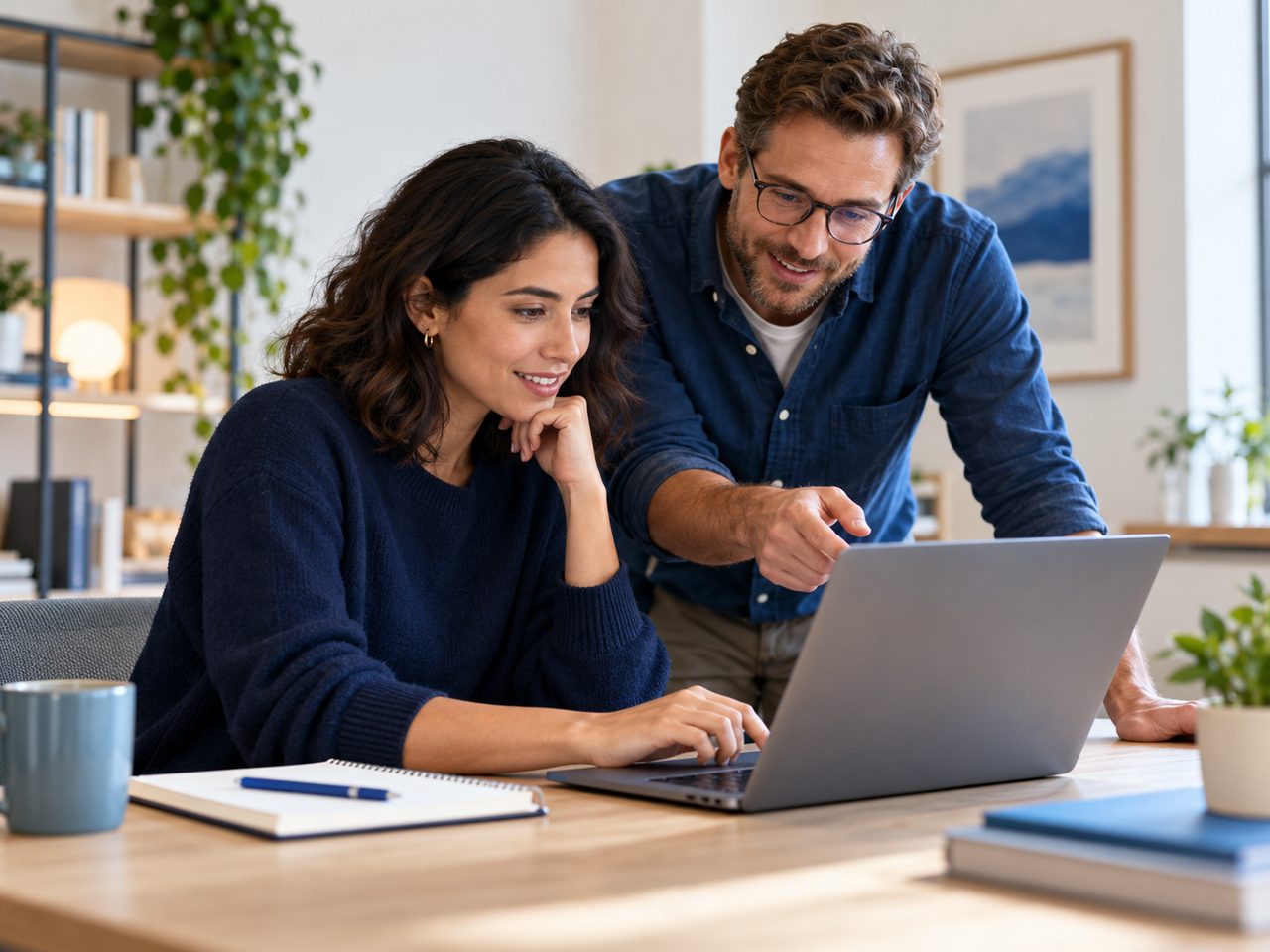 Professional learning with a coach at a laptop